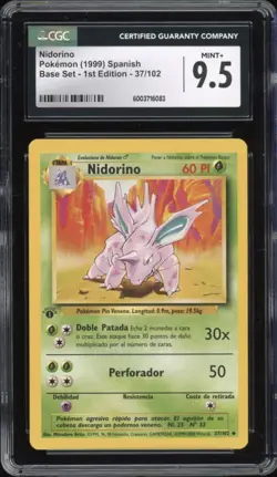 1999 Pokemon SPANISH 1st Edition Base Set Nidorino 37/102 CGC 9.5 GEM MINT - Image 1