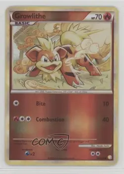 Growlithe Reverse Foil Pokemon HeartGold & SoulSilver #65 2010 - Image 1