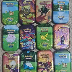 Pokemon Mini Tin Bundle 50 X Cards Inc. 1 EX/V Ultra Rare & 10 Rare/Reverse/Holo - Image 1