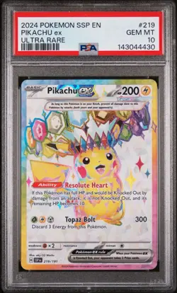 Pokemon Pikachu EX Surging Sparks #219/191 SV08 Gem Mint PSA 10 - Image 1