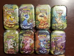 POKEMON TCG SCARLET & VIOLET PRISMATIC EVOLUTIONS MINI TIN X8 FULL ART SET *NEW* - Image 1