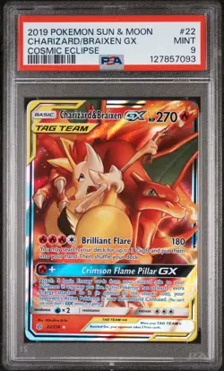 Charizard/Braixen Gx 2019 Pokemon Sun & Moon Cosmic Eclipse #22 PSA 9 - Image 1