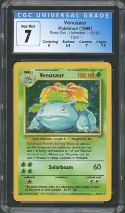 1999 Pokemon Venusaur Base Set Holo 15/102 CGC 7 - Image 1