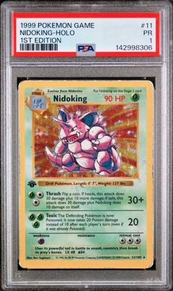 PSA 1 PR 1999 Base Set 1st Edition Shadowless Nidoking 11/102 Holo Foil Pokemon - Image 1
