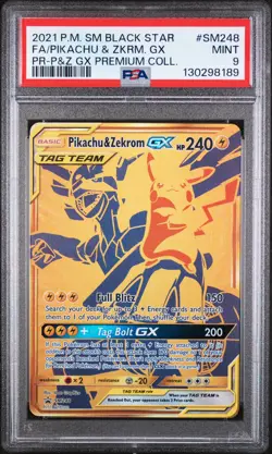 Fa/Pikachu & Zkrm. Gx 2021 Pokemon Sm Black Star Promo #SM248 PSA 9 - Image 1