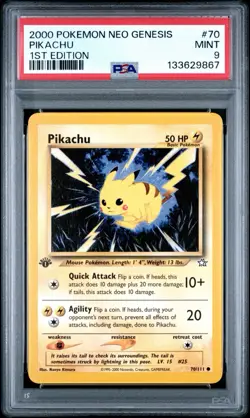 POKEMON 1st Edition Neo Genesis PIKACHU 70/111 Common PSA 9 MINT Vintage - Image 1