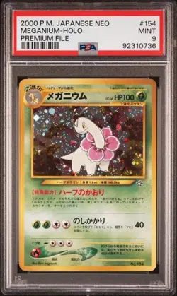 PSA 9 MINT Meganium Japanese Neo Genesis 154 Holo Rare Premium File Pokemon Card - Image 1