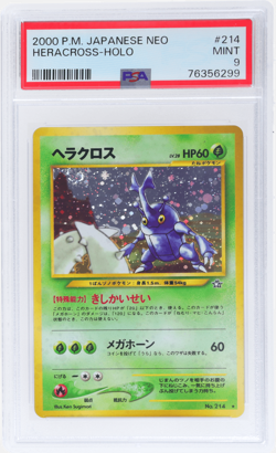2000 Pokemon Neo 1 Gold Silver To A New World Japanese Heracross Holo PSA 9 - Image 1