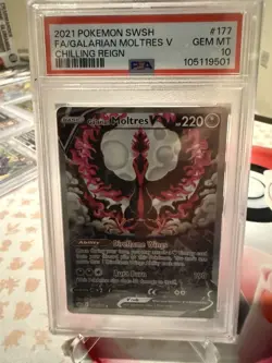 PSA 10 Galarian Moltres V Alt Art 177/198 Pokemon TCG Chilling Reign GEM MINT - Image 1