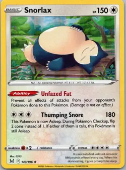Pokemon TCG Snorlax 143/196 Lost Origin Holo NM - Image 1