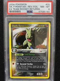 2004 Pokemon EX Team Rocket Returns Dark Tyranitar Reverse Foil 20/109 PSA 8 - Image 1