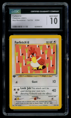 CGC 10 Pokemon Farfetch'd 43/64 Neo Revelation 1st Edition GEM MINT - Image 1