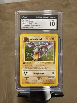 CGC 10 Aerodactyl 1999 Pokemon Fossil 1st Edition Prerelease 1/62 Cosmos Holo - Image 1