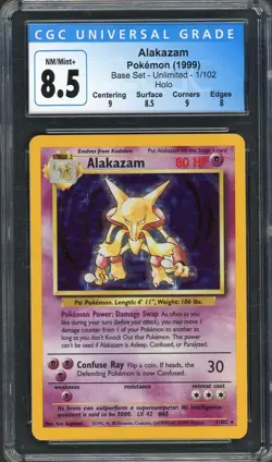 CGC 8.5 Alakazam Base Set 1/102 Holo Pokemon Card B5 - Image 1