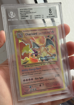 Pokemon Charizard STAFF Pre-Release Promo #11 Evolutions BGS 8 Holo Rare - Image 2