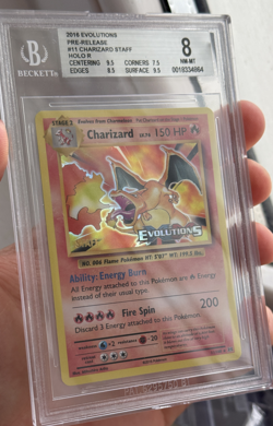 Pokemon Charizard STAFF Pre-Release Promo #11 Evolutions BGS 8 Holo Rare - Image 3