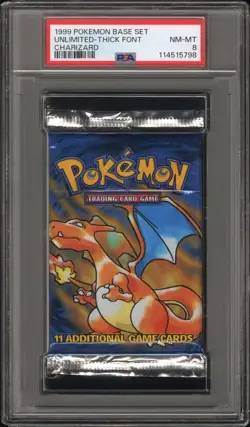 PSA 8 Pokemon TCG Base Set Unlimited Booster Pack Charizard Artwork WOTC 1999 - Image 1