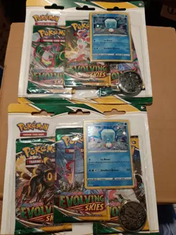 (2) Pokemon TCG Sword & Shield Evolving Skies 3 Pack Blister + Eiscue Promo Card - Image 1