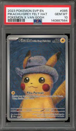 Pokemon Pikachu with Grey Felt Hat Van Gogh Full Art Promo SVP EN 085 PSA 10 - Image 1