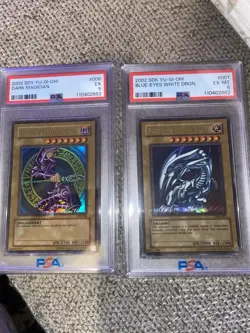 Yu-Gi-Oh! 2002 SDK #001 Blue-Eyes White Dragon PSA 6 EX-MT & Dark Magician PSA 5 - Image 1
