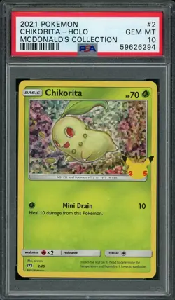 2021 Pokemon McDonald's 25th Anniversary Chikorita + Treecko + Tepig PSA 10 - Image 1