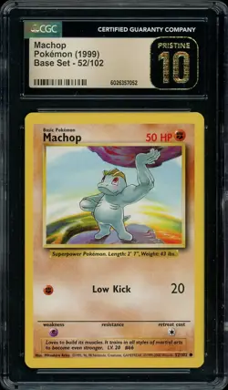 1999-2000 Pokemon 4th Print Machop #52 Base Set CGC 10 PRISTINE - Image 1