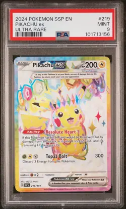 Pikachu ex 219/191 Ultra Rare Pokemon Surging Sparks SSP EN PSA 9 Mint - Image 1