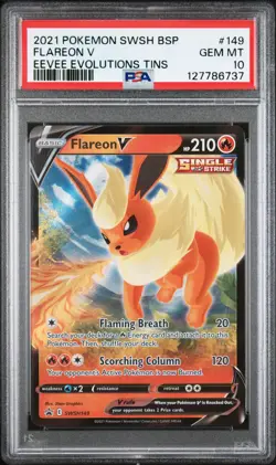 2021 POKEMON SWSH BLACK STAR PROMO EEVEE EVOLUTIONS TINS #149 FLAREON V PSA 10 - Image 1