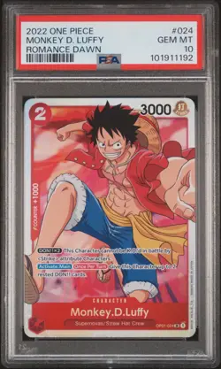 Monkey.D.Luffy OP01-024 SR English ONE PIECE OP01-ROMANCE DAWN PSA 10 GEM MINT - Image 1