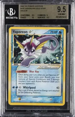2007 POKEMON EX POWER KEEPERS GOLD STAR HOLO #102 VAPOREON BGS 9.5 - Image 1