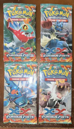 XY Furious Fists Pokemon Booster Pack Art Work Set 4 Factory Sealed Packs 820650118982 - Image 1
