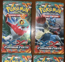 XY Furious Fists Pokemon Booster Pack Art Work Set 4 Factory Sealed Packs 820650118982 - Image 2