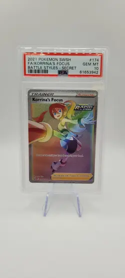 Pokemon TCG: PSA 10 Korrinas Focus 174/163 Battle Styles Rainbow Secret Rare - Image 1