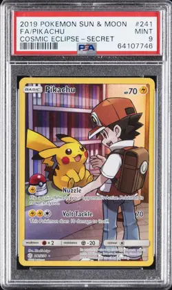 2019 POKEMON SUN & MOON COSMIC ECLIPSE SECRET #241 FULL ART/PIKACHU PSA 9 - Image 1