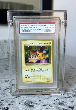 1998 Pokemon JPN Promo Pikachu Birthday White Star 2nd Anni PSA 10 w/ SWIRL 🌀 - Image 2