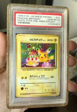 1998 Pokemon JPN Promo Pikachu Birthday White Star 2nd Anni PSA 10 w/ SWIRL 🌀 - Image 3
