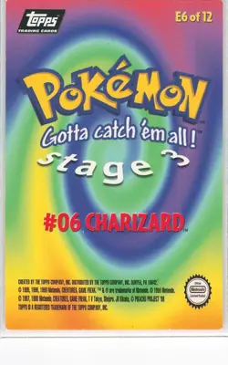 Charizard Pokemon #06 E6 of 12 Stage 3 Topps Black Logo Non-Holo LP - Image 2