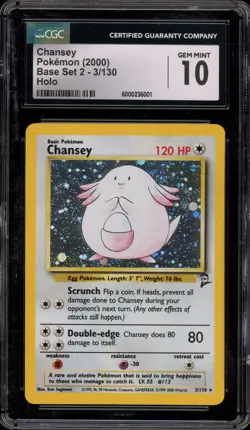 Pokemon Chansey Base Set 2 Holo Rare #3 CGC 10 Gem Mint - Image 1