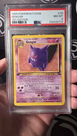 Pokemon Gengar TCG Fossil 1st Edition Nonholo Card 20/62 PSA 8 - Image 1