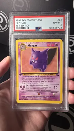 Pokemon Gengar TCG Fossil 1st Edition Nonholo Card 20/62 PSA 8 - Image 1