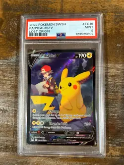 POKEMON 2022 Lost Origin Full Art PIKACHU V #TG16 PSA 9 Mint RARE - Image 1