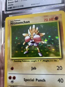 Hitmonchan Pokemon 1999 Base Set 7/102 Holographic Rare Vintage Original - Image 3