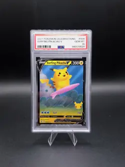 2021 POKEMON CELEBRATIONS #008 SURFING PIKACHU V PSA 10 - Image 1