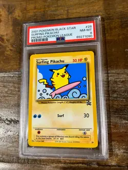 POKEMON 2001 League Black Star Promo SURFING PIKACHU #28 PSA 8 RARE - Image 1