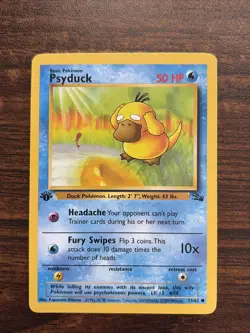 Pokemon TCG Psyduck Card 53/62 Common Fossil 1st Edition Non-Holo LP-NM - Image 1