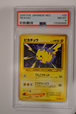 Pokemon Japanese Neo 1 Genesis 025 Pikachu 2000 Card 25 PSA 8 - Image 1