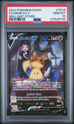 2022 POKEMON SWORD & SHIELD BRILLIANT STARS #TG16 FULL ART/MIMIKYU V PSA 10 - Image 1