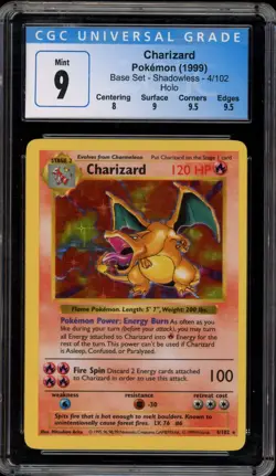 Pokemon Charizard Base Set Shadowless Holo Rare #4 CGC 9 Mint - Image 1