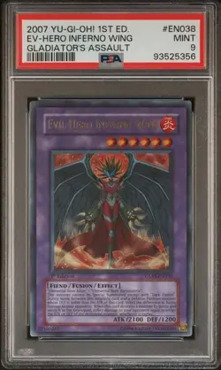 PSA 9 Yu-Gi-Oh! 2007 Evil Hero Inferno Wing GLAS-EN038 1st Ed. Ultra Rare [PSA] - Image 1