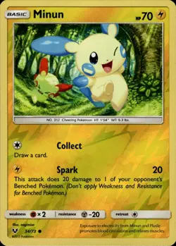 Minun Common Shining Legends 34/73 Lightning Reverse Holo Pokemon Card - Image 1